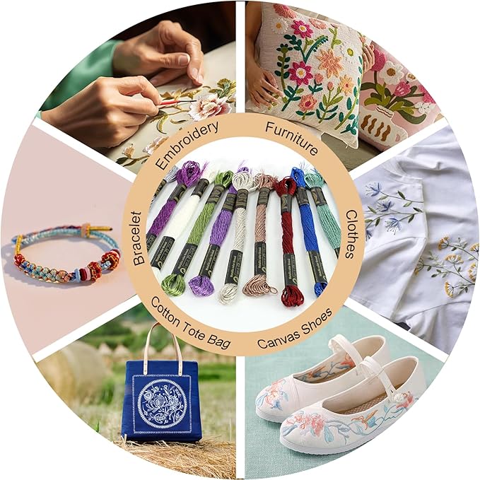 12 Skeins Embroidery Floss, Deep Multicolored Metallic Embroidery Thread Polyester Cross-Stitch Threads for Hand Embroidery String Art DIY Creation