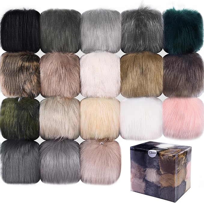 SIQUK 18 Pieces Pom Pom for Hats 6 Inch Large Faux Fur Pom Pom Balls with Elastic Loop for Hats Bags Scarves Gloves Keychains Knitting Crafts