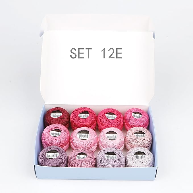 Size 8 Double Mercerized Egyptian Long Staple Cotton Pearl Thread 12 Gradient Colors per Box 5 Grams Ball Rainbow Color Embroidery Thread for Crochet Cross Stitch Hand Embroidery (12E)