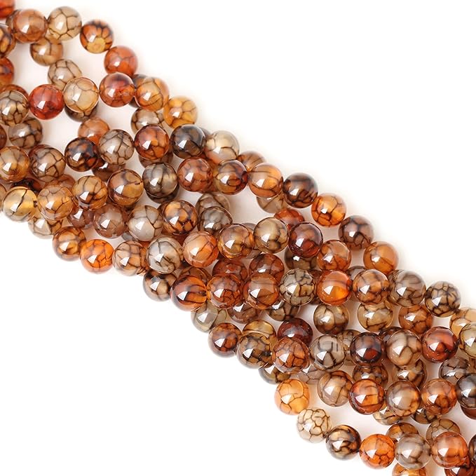 35PCS 10mm Coffee Dragon Vein Agate Gemstone Round Loose Beads for Jewelry Making 1 Strand 15"