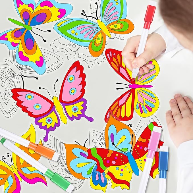 Frienda 36 Pcs Spring Butterfly Window Suncatchers Crafts Kit DIY Window Clings Stickers Butterfly Arts Crafts with 10 Markers for Easter Home Activities Decor Vbs