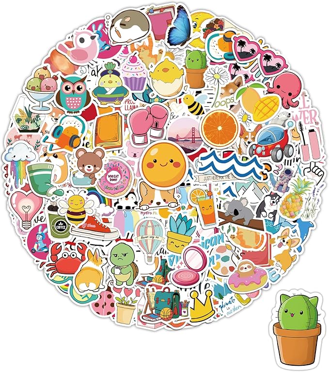 100 pcs stickers for kids, cute water bottle vinyl waterproof laptop stickers for students gifts school supplies classroom teacher prizes sticker pack for kids girls teens