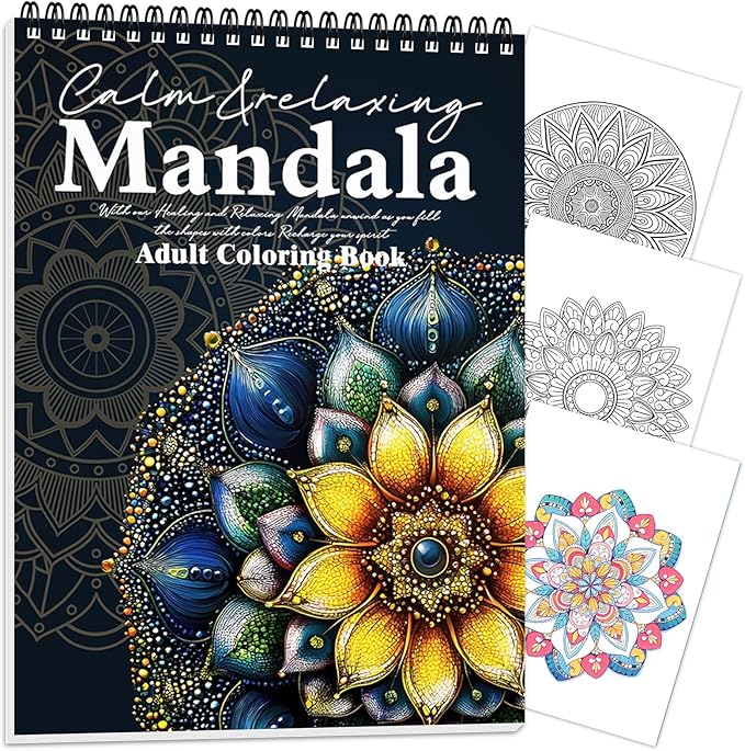 Adult Coloring Book, Mandala Adult Coloring Book for Women Relaxation,Spiral Bound Single-Sided Print Mindfulness Relaxing Gifts for Women to Stress Relief & Relieve Anxiety, Hand-Drawn Design