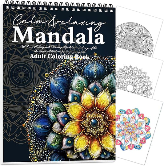 Adult Coloring Book, Mandala Adult Coloring Book for Women Relaxation,Spiral Bound Single-Sided Print Mindfulness Relaxing Gifts for Women to Stress Relief & Relieve Anxiety, Hand-Drawn Design