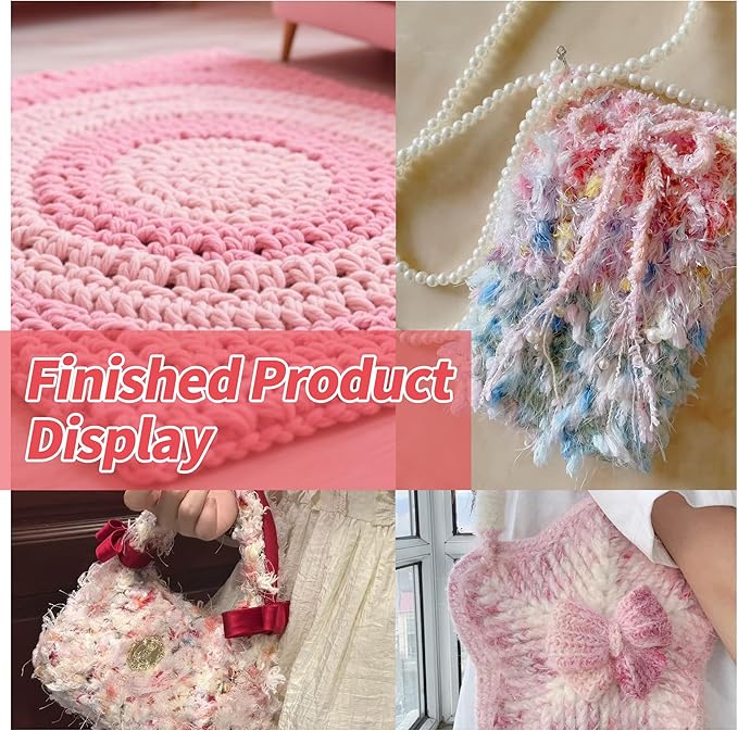 Hand Spun Art Yarn Kit - 6 Skeins 525 Yard Vintage Style Blended Fibers with Wood Buttons & Crochet Hook for Knitting, Crochet, Textile Decorative, Tassels, Jewelry Making, Fiber Crafts(Rouge Powder)