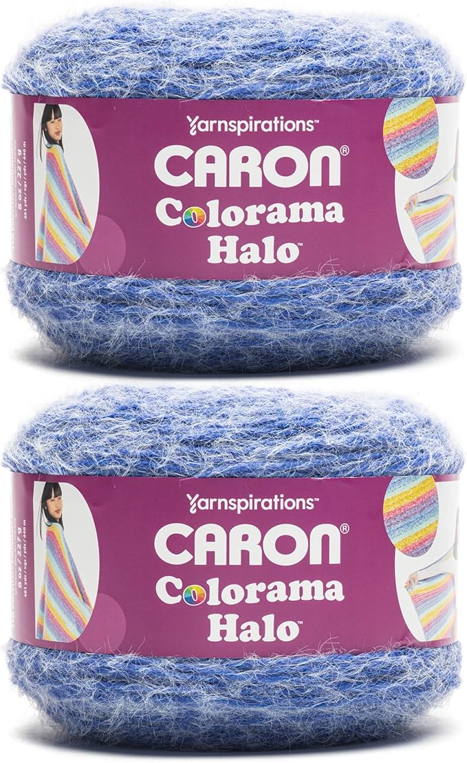 Caron Colorama Halo Striped - 2 Pack of 481 Yards/8 oz Bold Blue 71% Acrylic 18% Nylon 11% Polyester Yarn