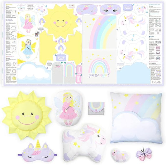 kullaloo Fabric Sewing kit for Beginners - with Video Instructions - Cut & Sew Fabric Panel with Unicorn and Fairy - DIY Carft for Girls (Magic World)