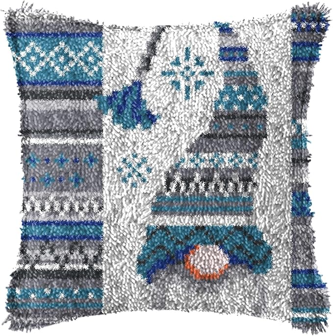 LAPATAIN Latch Hook Kits for DIY Throw Pillow Cover,Needlework Cushion Cover Hand Craft Crochet for Great Family 17X17inch Christmas Hat