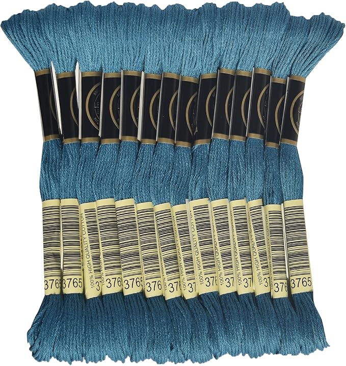 LE PAON Embroidery Floss, 14-Pack Six Strands 100% Long Staple Cotton Embroidery Thread, 8.7-Yard，Color Number：3765, Dark Peacock Blue
