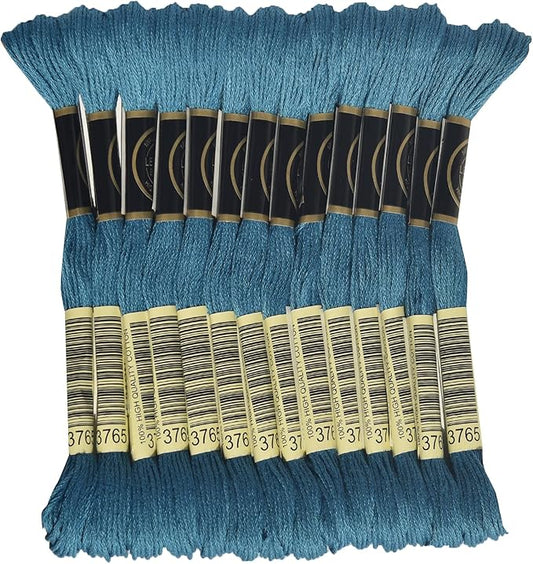 LE PAON Embroidery Floss, 14-Pack Six Strands 100% Long Staple Cotton Embroidery Thread, 8.7-Yard，Color Number：3765, Dark Peacock Blue