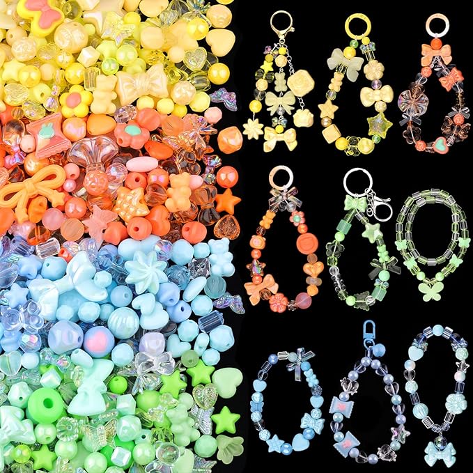 210-270PCS TINKRSTUFF Assorted Acrylic Beads, Mixed Cute Beads for Bracelet Making, Aesthetic Star Flower Bow Butterfly GummyBear Kawaii Charms for Jewelry Necklace Making DIY Keychain Phone Charm