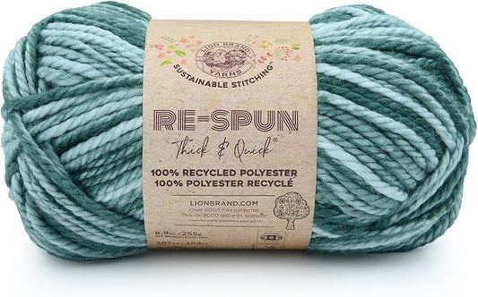 Lion Brand Yarn, Re-Spun Thick & Quick Super Bulky Yarn for Knitting, Crochet, and Crafts, Mint Julep, 1 Pack, Variegated Fiber for Chunky Blankets, Bulky Throws, and Cozy Sweaters