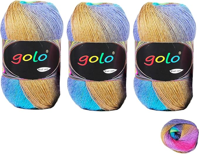 golo Wool Yarn for Hand Weaving 100g X 3 Cachemire Multicolor Rainbow Yarn
