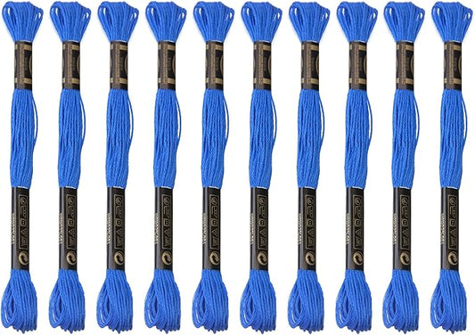 12 Skeins Embroidery Cotton Floss is 100% Egyptian Long Fiber Cotton of 8.75yds Each Cottons Cross Stitch Thread for Hand Embroidery DIY Creation and Friendship Bracelet String. (12, Blue)
