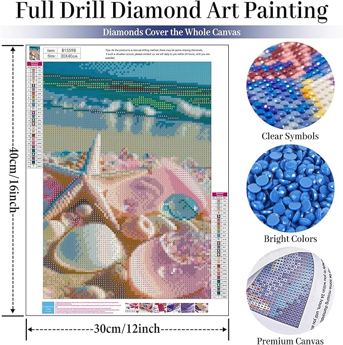 Fountor Beach Diamond Art Kits for Adults, Sea Stone Diamond Painting Kits for Adults Beginners, DIY 5D Beach Landscape Diamond Painting with Round Gem Art Kits for Gift Home Wall Decor 12x16 Inch