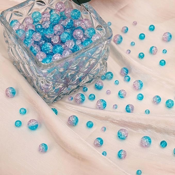 400PCs 4mm Blue Pink Crackle Glass Beads Bulk, Round Smooth Hole Glass Crystal Beads for Jewelry Making, DIY Bracelets, Necklaces, Bag Charms, Keychains and Craft Projects