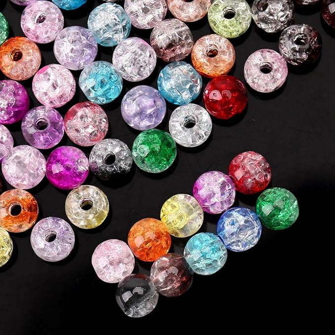 bonny boxx 500pcs 8mm smooth cracked mix color acrylic round beads, plastic resin bubblegum balls chunky gumball beads for necklace and bracelet making, crafting supplies