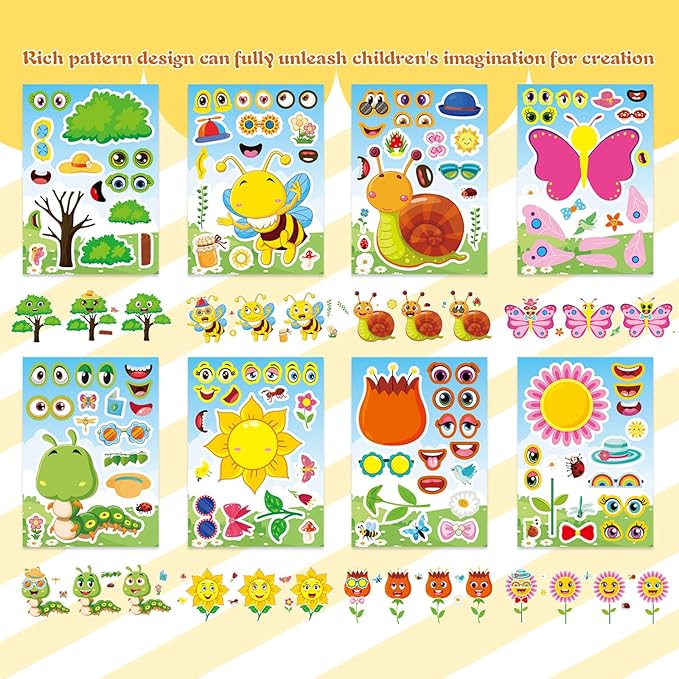 24 sheets make your own stickers for kids, insect & plant theme sticker, spring stickers with bees, butterflies, flowers for classroom rewards, birthday party favors