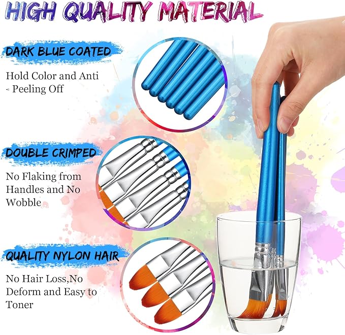 Sherr 48 Pcs Paint Brush Set Bulk Acrylic Brush Wood Paint for Detail Art Crafts Kids Artist Adult Watercolor Oil Face Body(1.1, 1, 0.8, 0.7 Inch,Filbert Style)