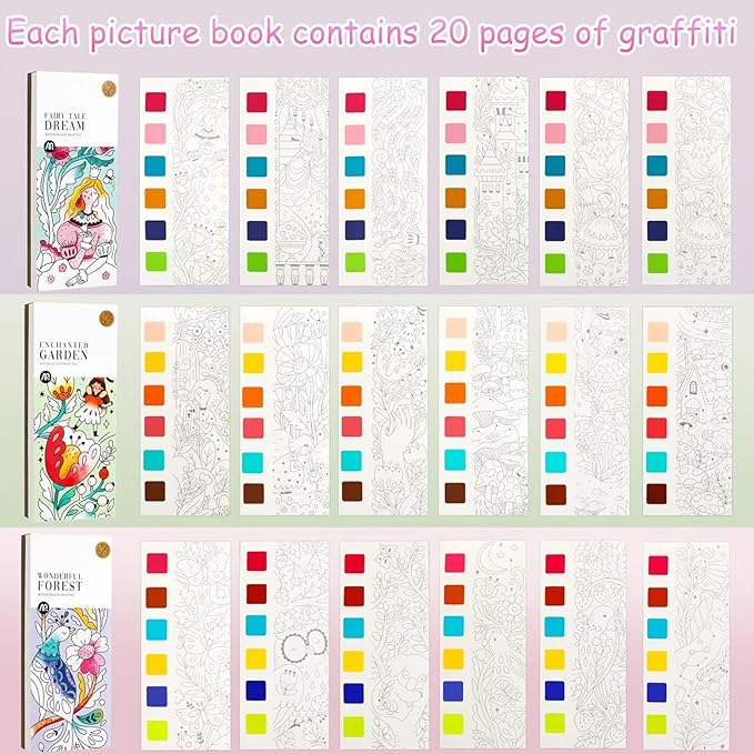 Pocket Watercolor Book Set, Watercolor Painting Book,Watercolor Bookmarks for Kids, Beginning, Students Painters Christmas Gifts (3PCS)