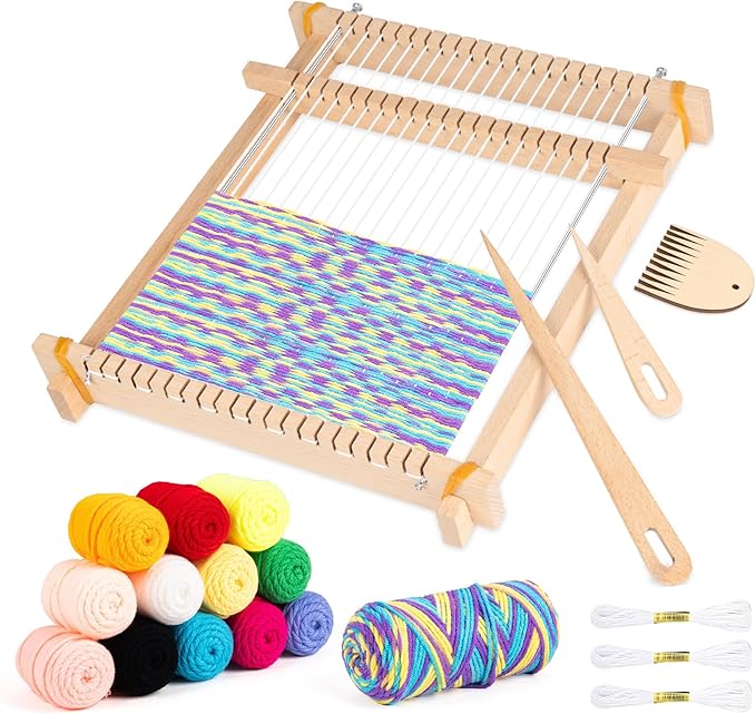 lemonfilter weaving loom kit, 9" x 11" diy hand-knitting loom kit, wooden multi-craft weaving loom tapestry loom large frame for adult and beginners handcraft loom,gift for birthday christmas