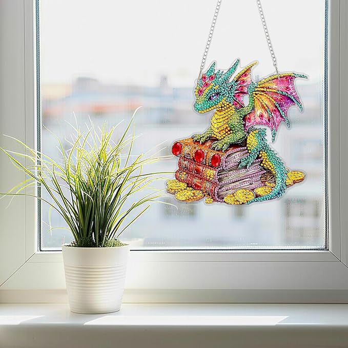SENQAO Dragon Hanging Diamond Art Painting Kits for Adults Beginners, 5D Special Shape Diamond Art Kits, Dragon Crystal Rhinestones Diamond Gem Art Painting for Home Garden Wall Decor