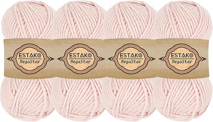 Estako Megastar, (4 Skeins Pack) 75% Acrylic 25% Wool Yarn, Soft, Chunky Bulky Weight #5 for Crochet and Knitting (4 x 3.52 Oz) / (4 x 120 Yrds) (60699 - Powder)