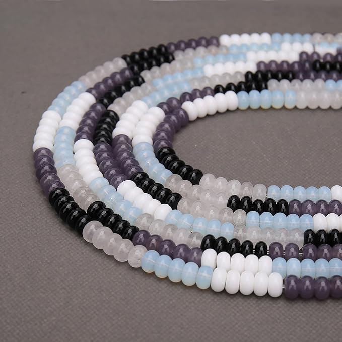 2 Strands (150PCs) Black White Shade Jade Rondelle Beads, 5 * 8mm Gemstone Loose Spacer Abacus Disk Beads for DIY Bracelet Necklace Earrings Jewelry Making, Craft Supplies Beading Kit
