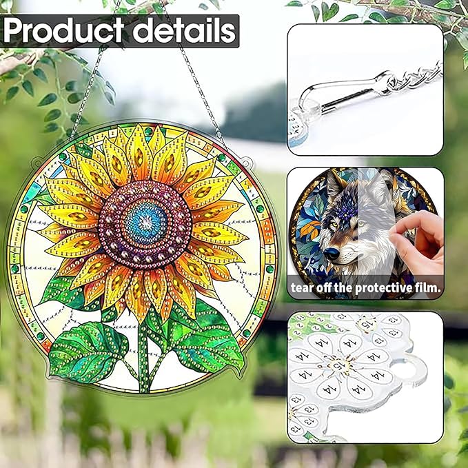SKRYUIE Sunflower Hanging Diamond Art Kits for Adults Pendant Suncatcher, Special Shaped Crystal DIY Pearl Diamond Painting Kit, Gift for Mother Spring Summer Window Wreath Decor 7.6 x 7.6 Inch A27