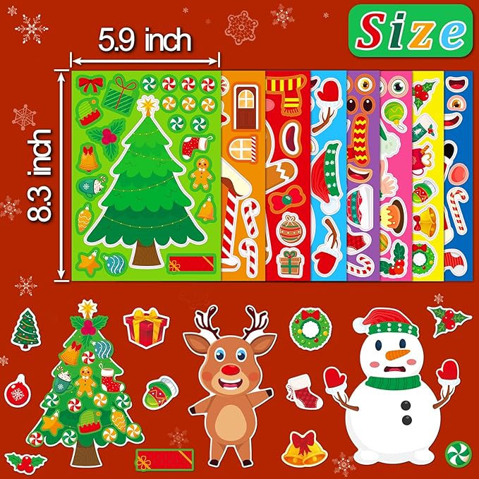 smilinfit christmas stickers, toddlers stocking stuffers for kids, diy christmas crafts for kids party favors supplies, party activity games classroom decorations gifts