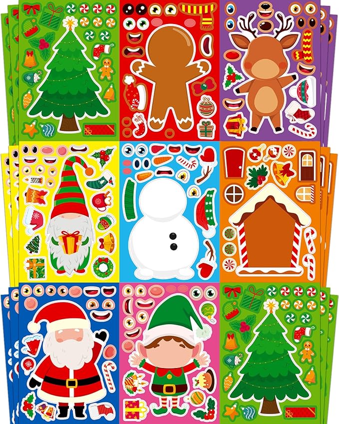 smilinfit christmas stickers, toddlers stocking stuffers for kids, diy christmas crafts for kids party favors supplies, party activity games classroom decorations gifts