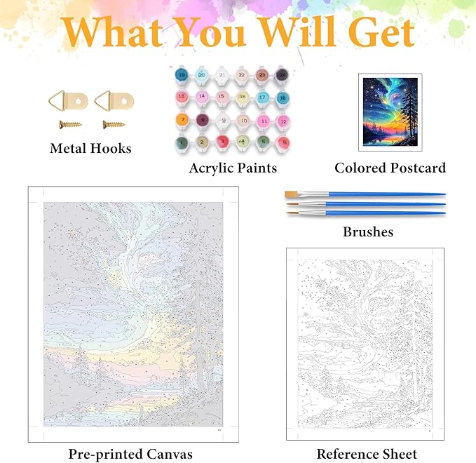 Okarina Paint by Numbers Kit for Adults Beginner Aurora, Adult Paint by Number Kits on Canvas, Starry Sky DIY Acrylic Oil Painting by Numbers for Adults, Perfect for Home Wall Decor 16X20 Inch