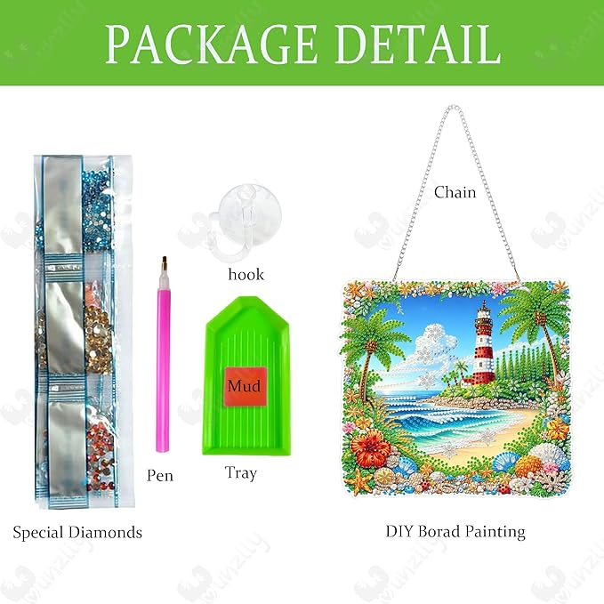 Yunzlly DIY Hanging Diamond Art Pendant Kit, Special Crystal Double Sided Diamonds Painting Ornament Kit for Adults, Acrylic Gem Painting Board for Window&Door&Wall (Lighthouse)
