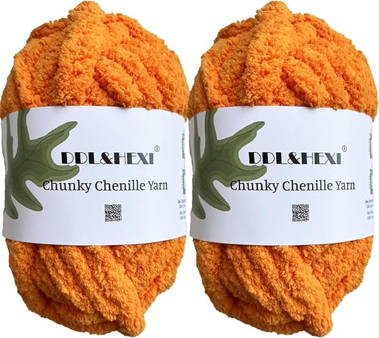 DDL&HEXI 2 Skeins Super Chenille Chunky Yarn,Blanket Making Kit,Jumbo Knitting Yarn 2x8oz 226g per Bag (Halloween Pumpkin)