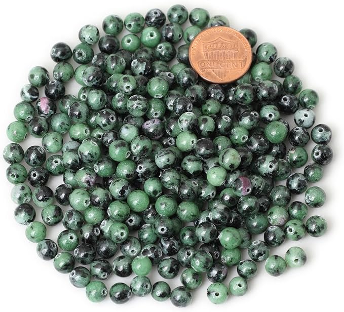 60PCS 6mm Natural Ruby Zoisite Jasper Gemstone Round Loose Beads for Jewelry Making 1 Strand 15"