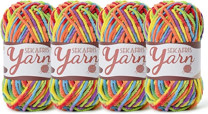 4 Pack Fluffy Velvet Yarn for Crocheting，Baby Blanket Yarn for Crocheting Soft，200g(262.4yds) Amigurumi Yarns，Plush Chenille Crochet Yarns，Puzzle Yarn for Crochet Weaving Craft(4 Rainbow)