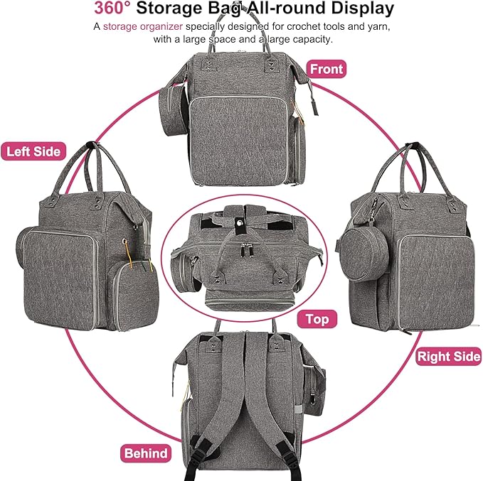 Coopay Huge Crochet Bag, Travel Knitting Bag Large Capacity Yarn Storage Organizer Bags for Unfinished Project, Crochet Hooks, Knitting Needles, Skein Yarn, Great Knitting & Crochet Supplies, Gray