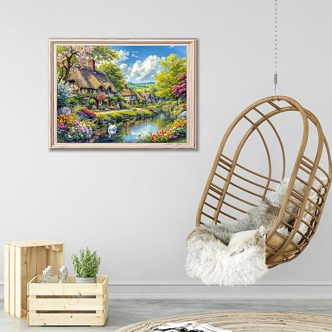 Diamond Art Kits for Adults Landscape, DIY 5D Diamond Painting Kit for Beginners, Spring Full Round Drill Gem Art Dots for Adults, Diamond Dots Paintings Crafts Home Wall Decor 12X16 Inch