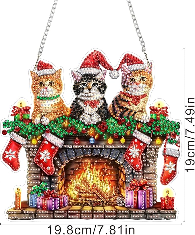 SENQAO Cat Diamond Art Hanging Kits for Adults Kids, Christmas Diamond Art Suncatchers, 5D Special Shape Diamond Painting Pendant Window Ornament Gifts for Home Garden Door Wall Decor