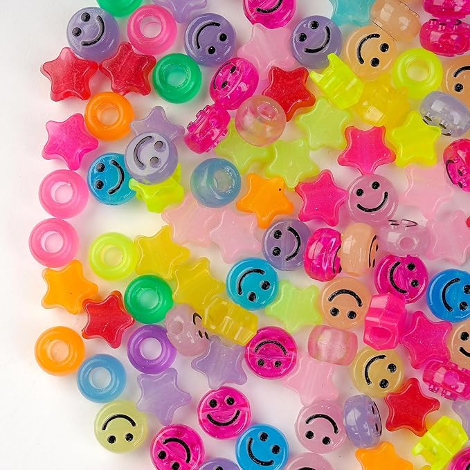 1000pcs Pony Beads, 15 Color Kandi Beads for Bracelets Making Kit, Hair Braids Crafts Jewelry Making Crafts Friendship Necklace Earrings DIY(Large Hole Luminous Mixed Color)