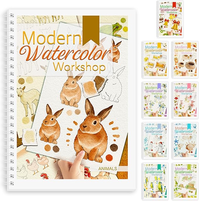 Watercolor Workbook, Watercolor Workbook Paint Book Beginner Friendly, 12 Different Patterns Stress-Relieving Art Crafts for Creative Exploration Gift for Women Adults Teens (Animals, 1)