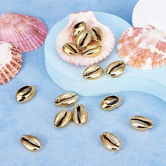Cheriswelry 50pcs Golden Shell Electroplated Cowrie Beads Spiral Sea Shell Spacer Beads Summer Beach Loose Beads Charms 1520mm for Vase Filler Fish Tanks DIY Jewelry Making