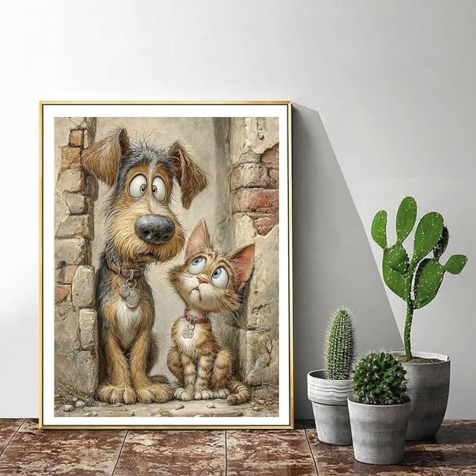 ijbnhd Diamond Art Kits for Adults,5D Dog and Cat Diamond Painting Kits for Adults Beginners, DIY Full Round Drill Animals Gem Arts Craft for Home Wall Decor 12 X 16Inch