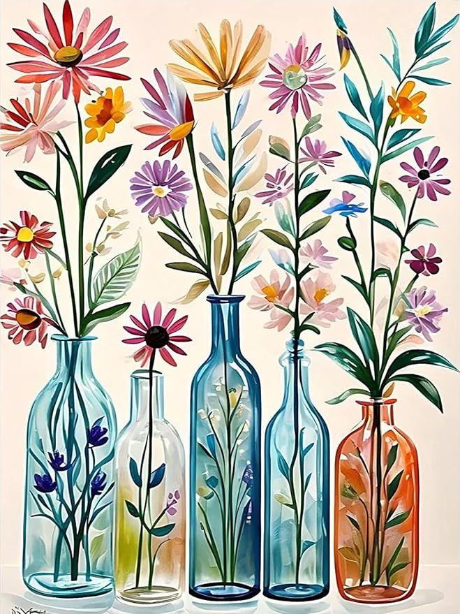 DIY Diamond Art Kits for Adults Flowers Diamond Painting Kits for Adults Beginners, Round 5D Full Drill Paint by Diamonds Gem Art Dots Painting Vase Flowers Crafts for Home Wall Art Decor 11.8x15.7in