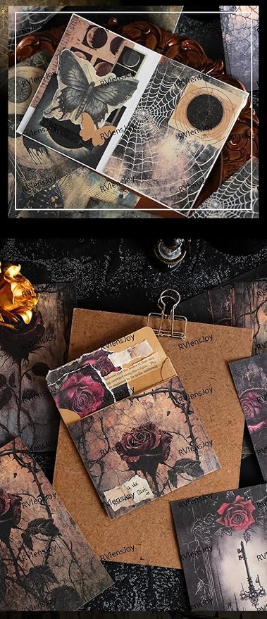 120 Sheets Gothic Scrapbook Paper for Scrapbook Kit, Vintage Ephemera for Junk Journals, Magic Decoupage Paper for Journaling Supplies, Dark Academia Wall Decor Room for Home Decor