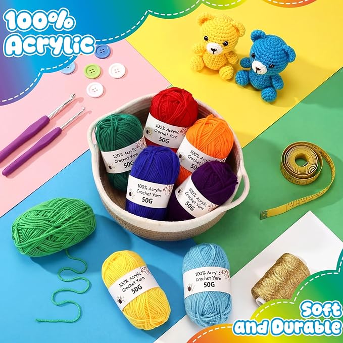 Buryeah 8 Packs 100% Acrylic Crochet Yarn 787 Yards 4 Ply Knitting Acrylic Great Crochet and Knitting Starter Kit for Colorful Craft Crochets Weaving Crafts DIY Project Beginner (Rainbow Colors)