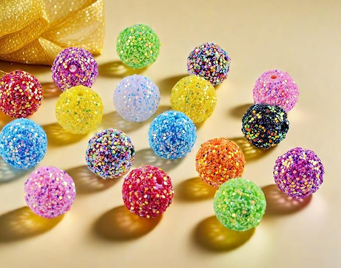 20mm Rhinestone Beads for Pens 20pcs Beaded Pens Beads Bling Glitter Suger Bugglegum Beads Large Balls Crystal Pen Beads for DIY Pens Keychain Making Suppliers Bulk (Suger Beads, 20mm)