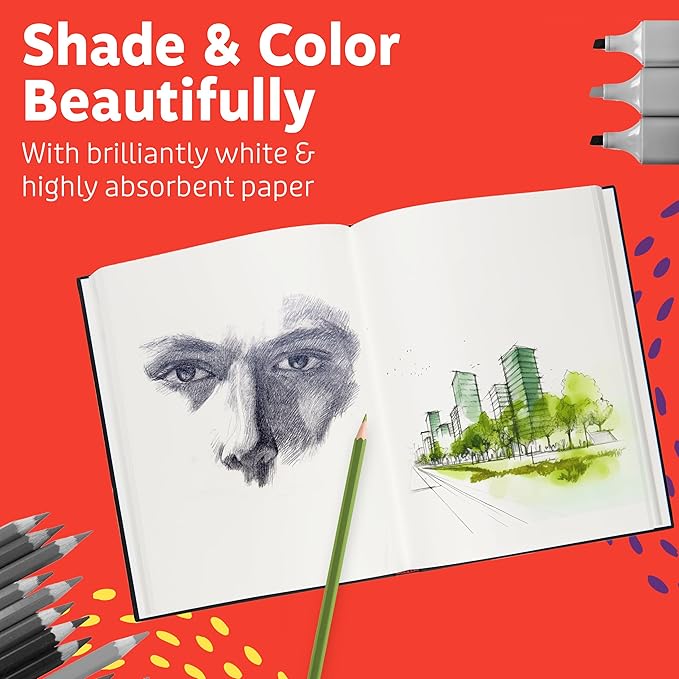 Hardcover Sketch Book 2 Pack Drawing Books 5.5" x 8" Sketchbooks, 110 Sheets Hardbound Journal, Ideal for Pencils, Graphite, Charcoal, Pen