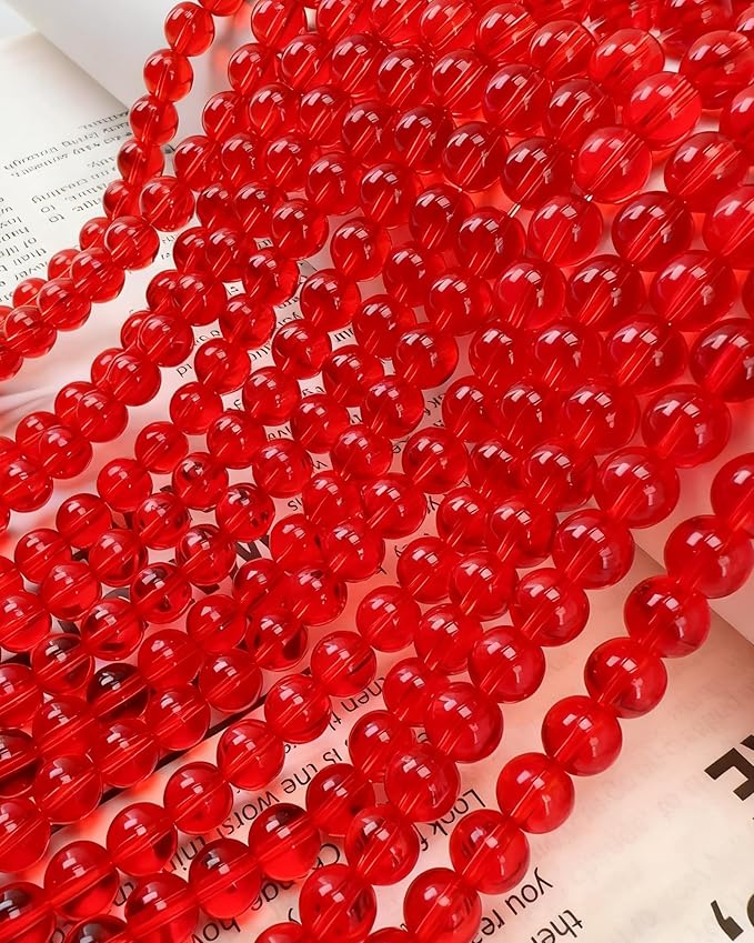 8mm Glass Beads 46PCS Glass Beads for Jewelry Making Charm Round Loose Bead for Bracelet Making Kit (Light Scarlet Glass)