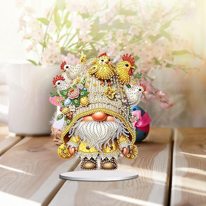 DIY Dot Diamond Desktop Easter Creative Ornaments Diamond Art Painting by Number Embroidery Arts and Crafts Easter for Home Office Garden Decoration (Single Side Dot Diamond)-24-2PCS